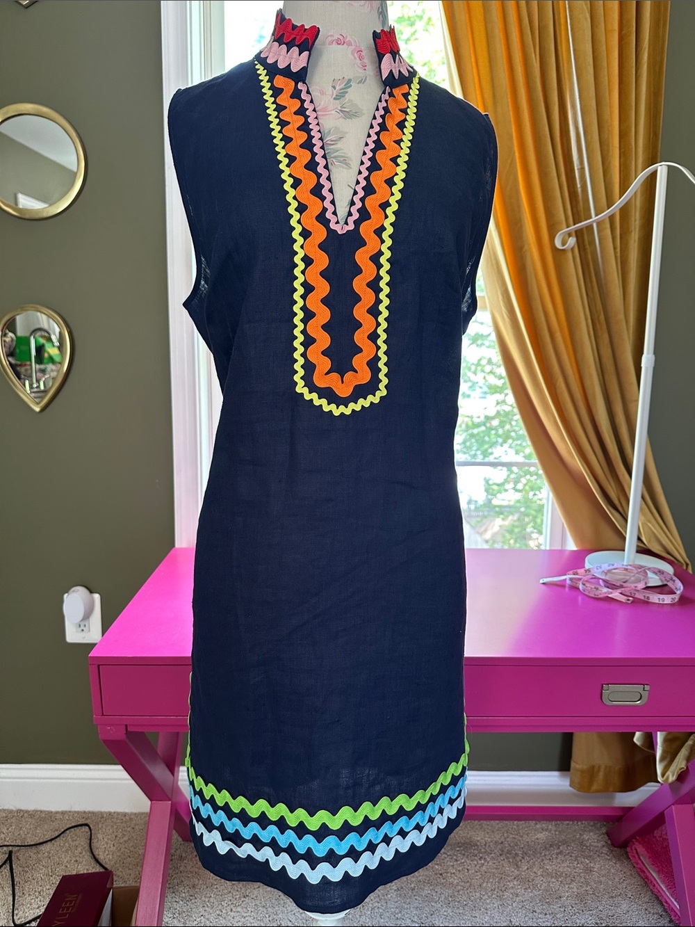 Sail to Sable STS Navy Sleeveless Shift Dress with Neon Trim